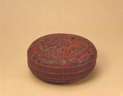 图片[1]-Large round box with carved dragon and phoenix patterns-China Archive